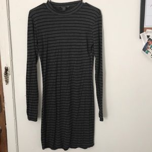 Stripped, Long Sleeve,Tight-fitted Cotton Dress